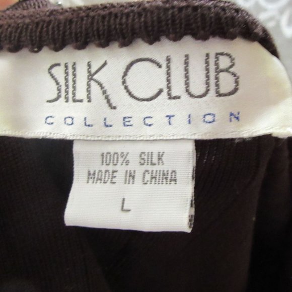 New w Tag, Vintage Silk Club Brown Beaded Long Sleeve Silk Cardigan in Sz Large - Picture 5 of 5